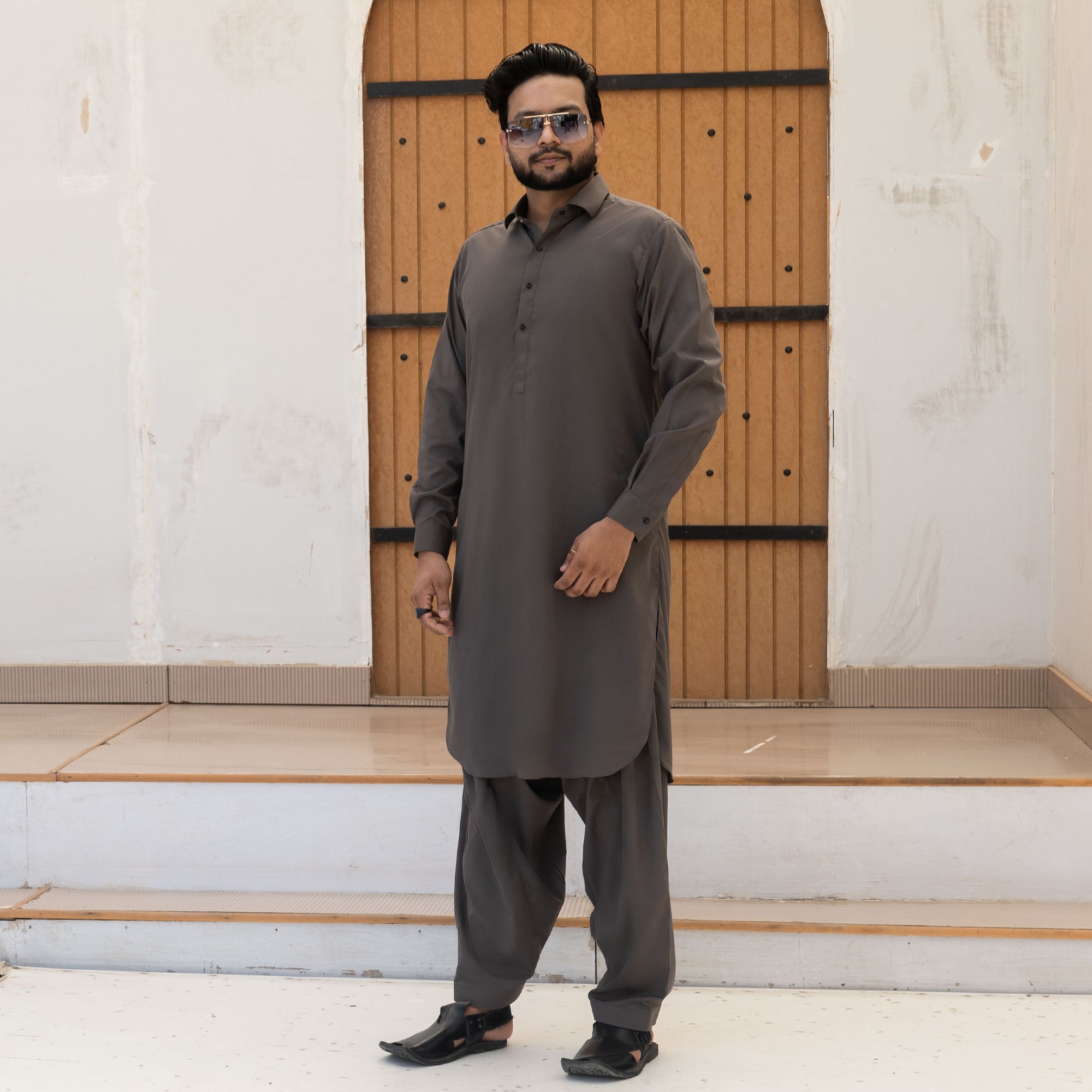 STONE-GREY BLANDED KAMEEZ SHALWAR