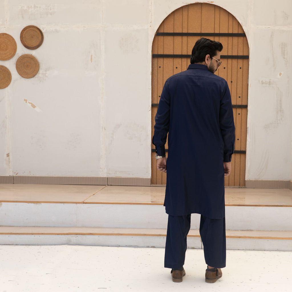 NEVY-BLUE BLANDED KAMEEZ SHALWAR