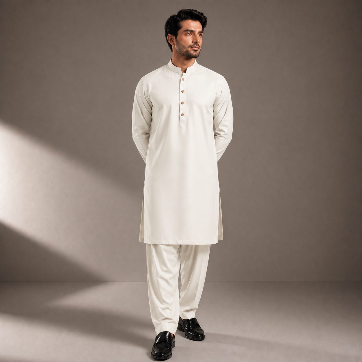 OFF WHITE-PLAIN KURTA SHALWAR | PKS-101