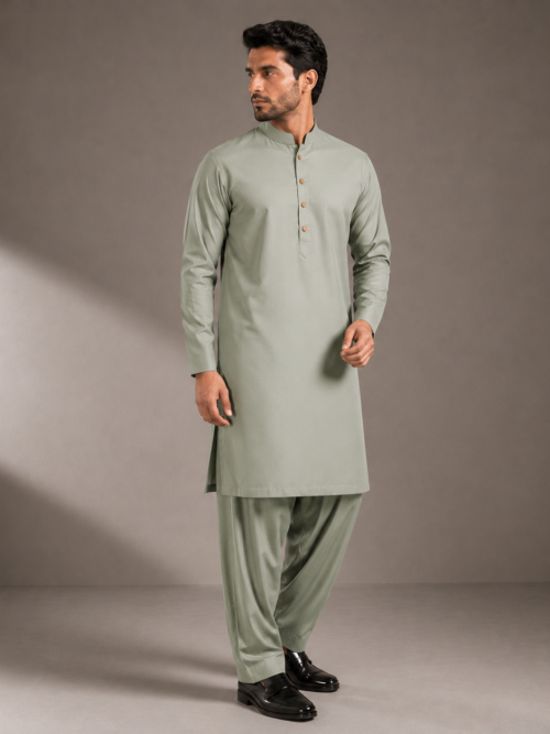 SAGE GREEN-PLAIN KURTA SHALWAR | PKS-101