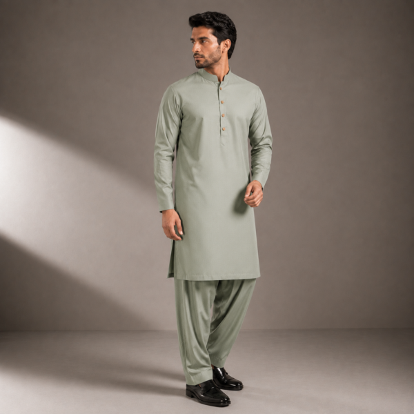SAGE GREEN-PLAIN KURTA SHALWAR | PKS-101