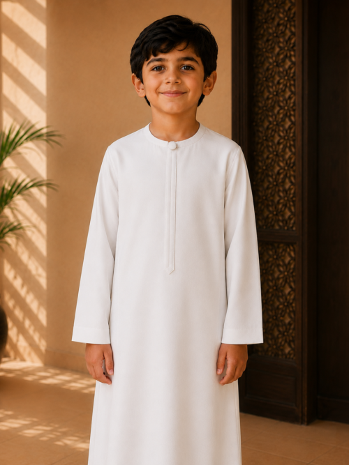 ROUND-NECK WHITE KIDS THOBE/JUBBAH