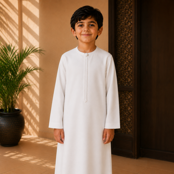 ChatGPT Image Aug 4, 2026, 06_50_49 AM ROUND-NECK WHITE KIDS THOBE/JUBBAH