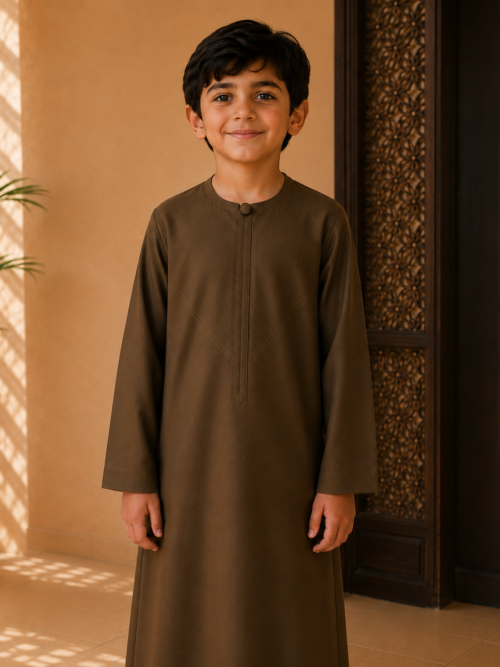 ChatGPT Image Aug 4, 2026, 07_21_22 AM ROUND-NECK MOULD-BROWN KIDS THOBE/JUBBAH