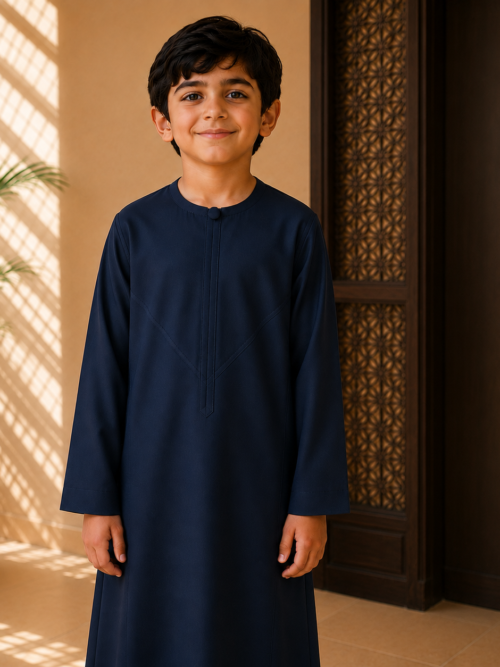 ChatGPT Image Aug 4, 2026, 07_31_45 AM ROUND-NECK NEVY-BLUE KIDS THOBE/JUBBAH