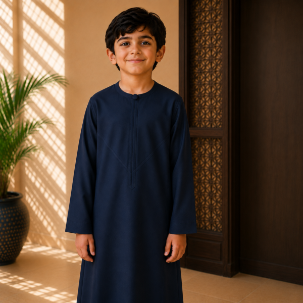 ROUND-NECK NEVY-BLUE KIDS THOBE/JUBBAH