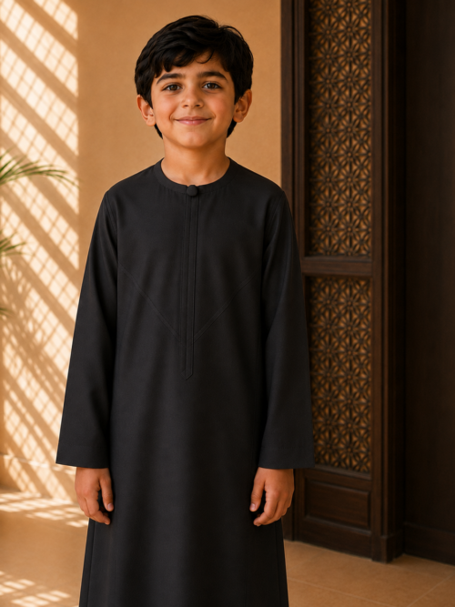 ROUND-NECK BLACK KIDS THOBE/JUBBAH