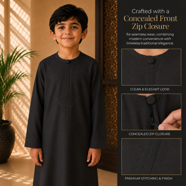 ROUND-NECK BLACK KIDS THOBE/JUBBAH
