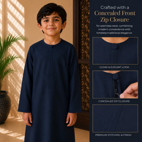 ROUND-NECK NEVY-BLUE KIDS THOBE/JUBBAH